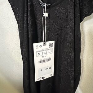 NWT Zara Black Maxi Dress with Subtle Jacquard Texture